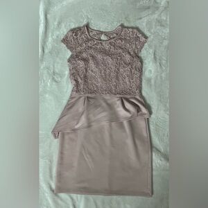 Enfocus Studio Tan Cream Asymmetrical Sheath Dress